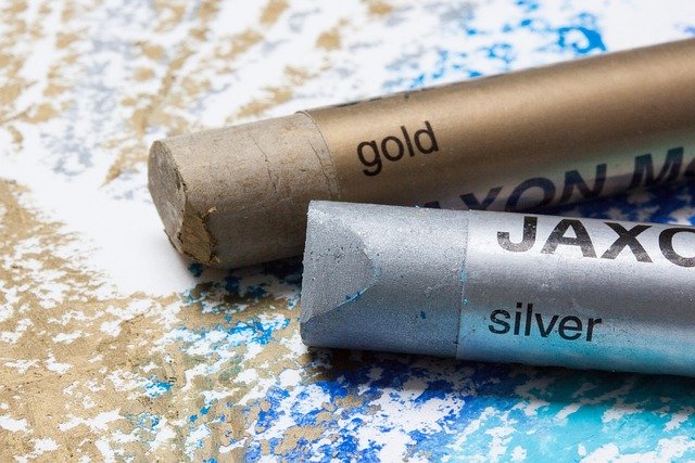 pastels, oil pastels, to paint, gold, silver, blue, turquoise, paper